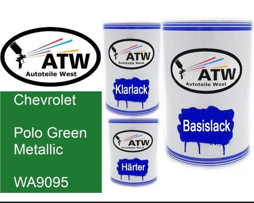 Chevrolet, Polo Green Metallic, WA9095: 500ml Lackdose + 500ml Klarlack + 250ml Härter - Set, von ATW Autoteile West.